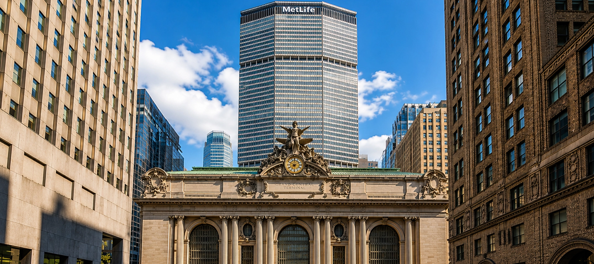 Grand Central Terminal and the MetLife Building in Midtown East, near Elite Healers Sports Massage at 120 East 56th Street, Suite 420, New York, NY 10022, where runners and Park Avenue professionals book sports massage and performance recovery.